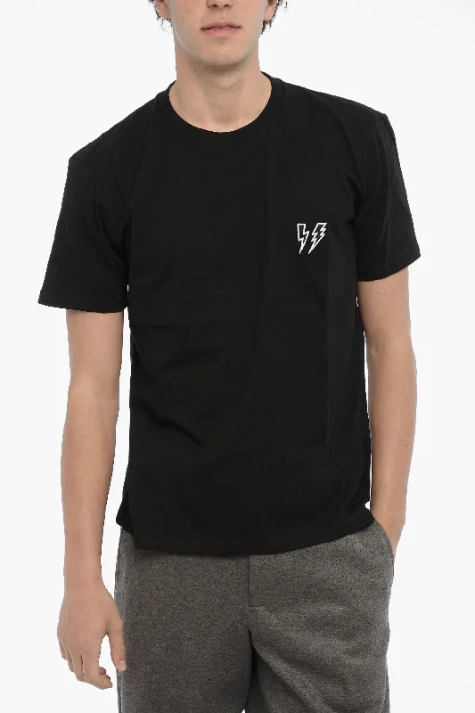 Neil Barrett Slim Fit Crew-neck T-Shirt with Thunderbolts Embroidery