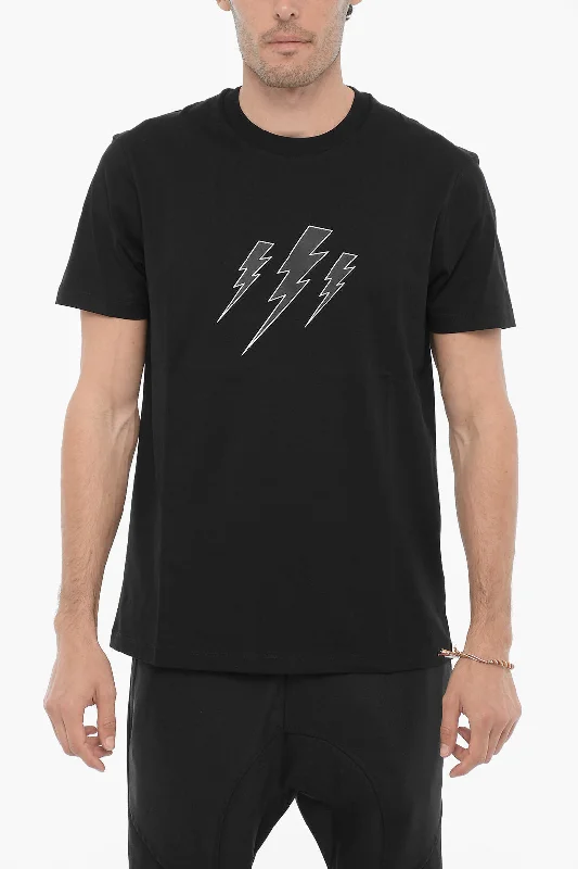 Neil Barrett Slim Fit Crew-neck T-Shirt with Thunderbolts Print