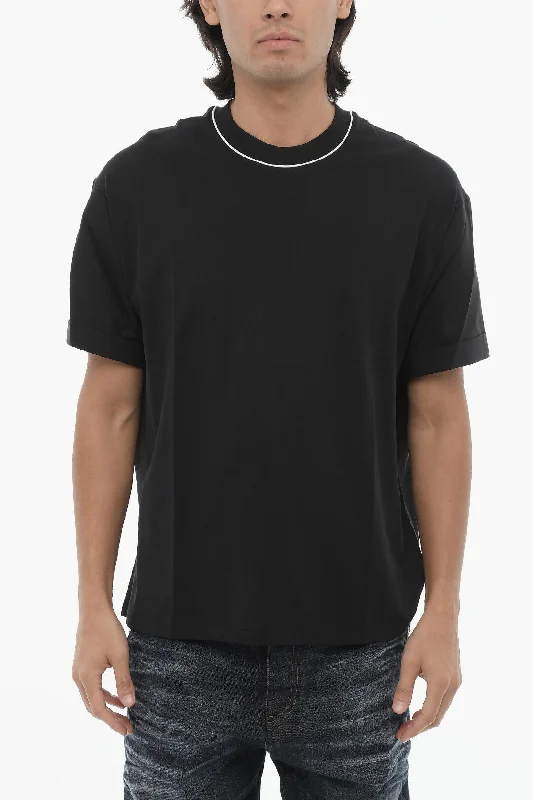 Neil Barrett Solid Color Easy Fit Crew-neck T-Shirt with Shirting Sleeves