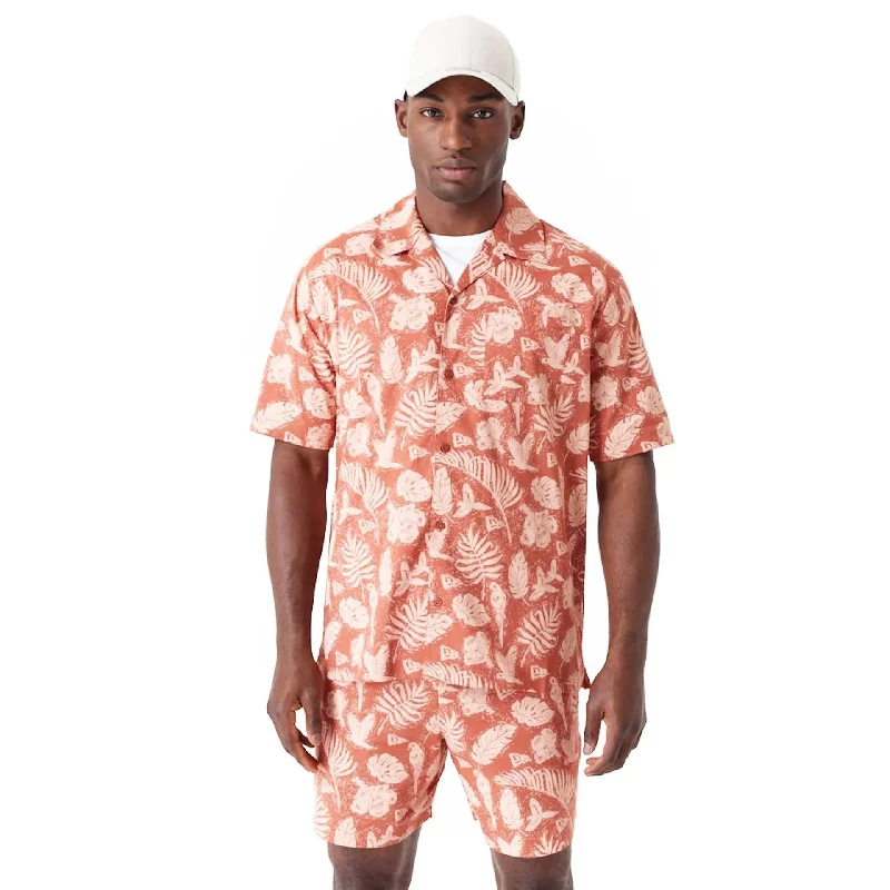 New Era All Over Print Brown Woven Short Sleeve Shirt