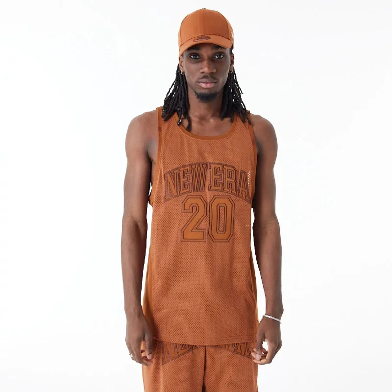 New Era Arch Logo Brown Mesh Tank Top