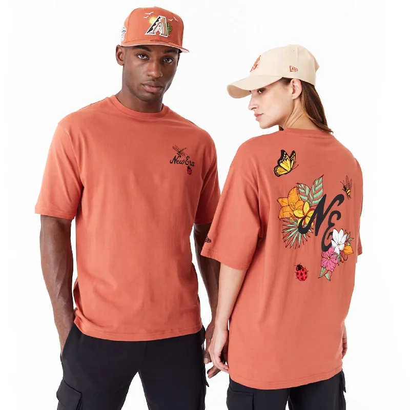 New Era Floral Graphic Brown Oversized T-Shirt