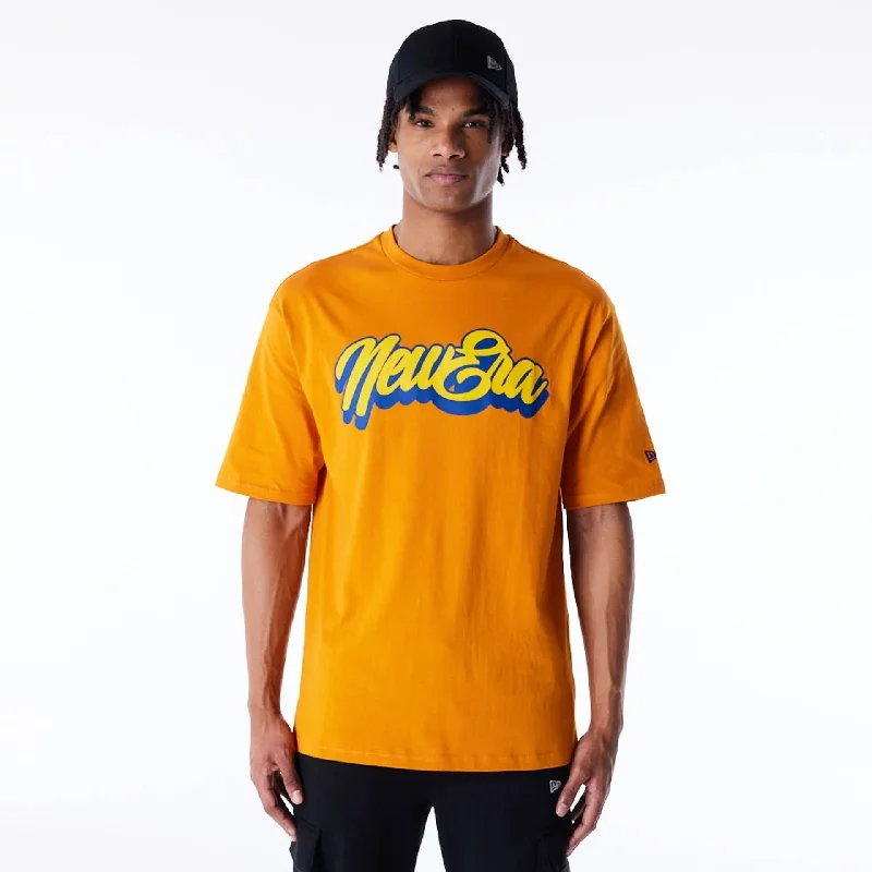 New Era Font Graphic Orange Oversized T-Shirt