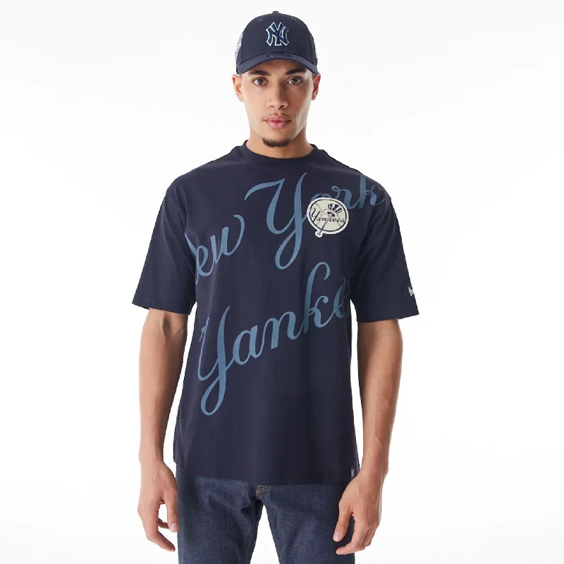 New York Yankees MLB Script Graphic Navy Oversized T-Shirt