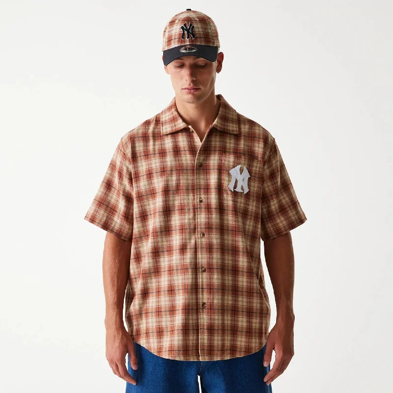 New York Yankees Plaid Brown Short Sleeve Shirt