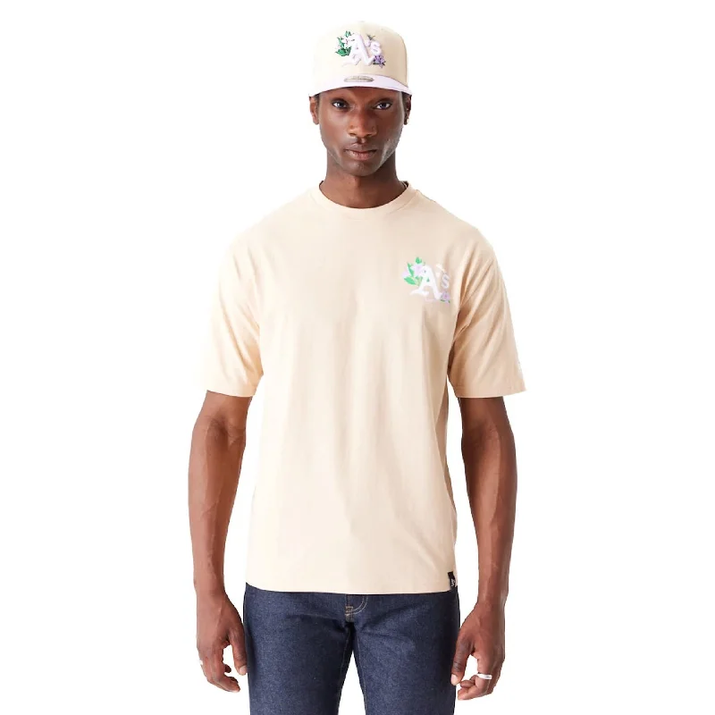 Oakland Athletics MLB Floral Graphic Light Beige Oversized T-Shirt