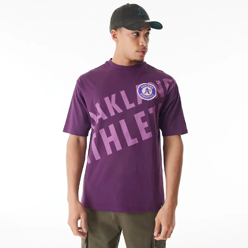 Oakland Athletics MLB Script Graphic Dark Purple Oversized T-Shirt