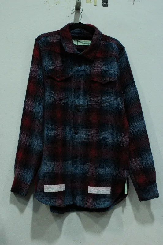 Super Bargain Off-White Arrow Print Check Shirt in Blue and Red Cotton