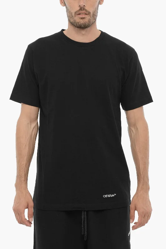 Off-White Solid Color Crew-neck T-shirt with Embroidery Back