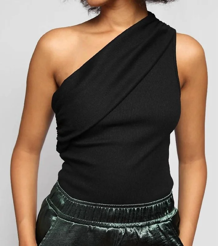 One Shoulder Tank In Jet Black