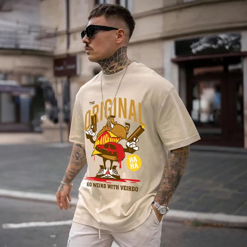 Weekend Offers That Tempt Originals Beige Oversized Chest Graphic Printed Tshirt