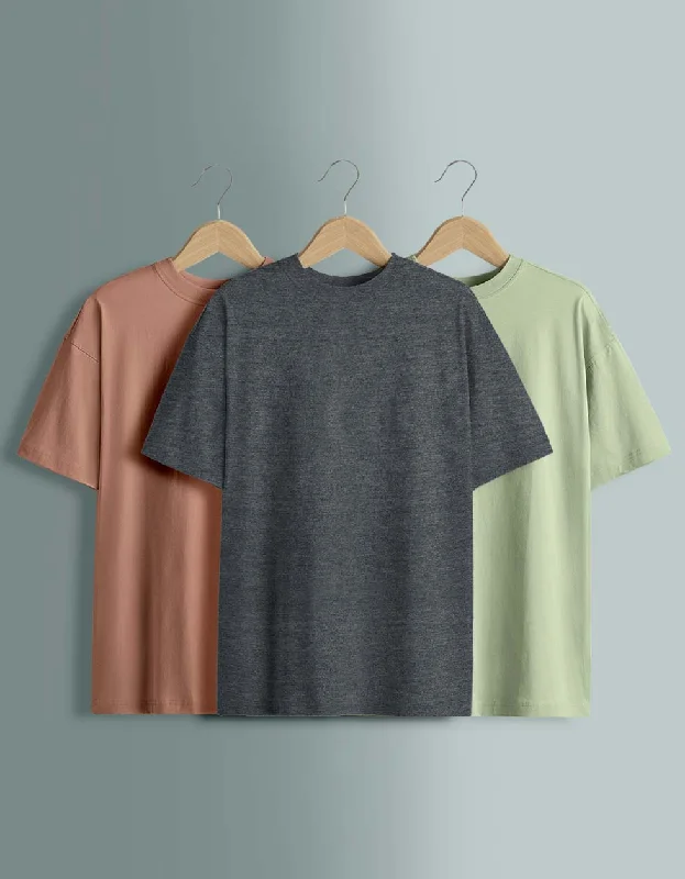The Best Deal Pack of 3 Oversized Tees: Anthra & Cork & Foggreen