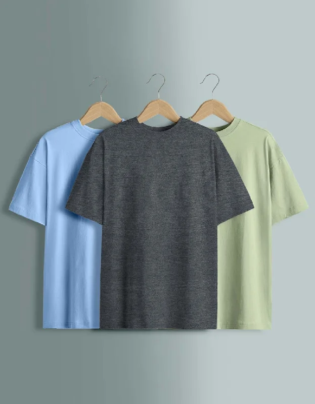 Reduced Rates Pack of 3 Oversized Tees: Anthra & Dutchcanal & Foggreen