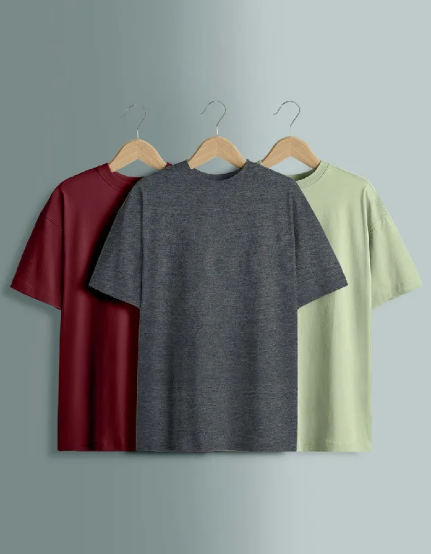 Top Pick Pack of 3 Oversized Tees: Anthra & Foggreen & Maroon