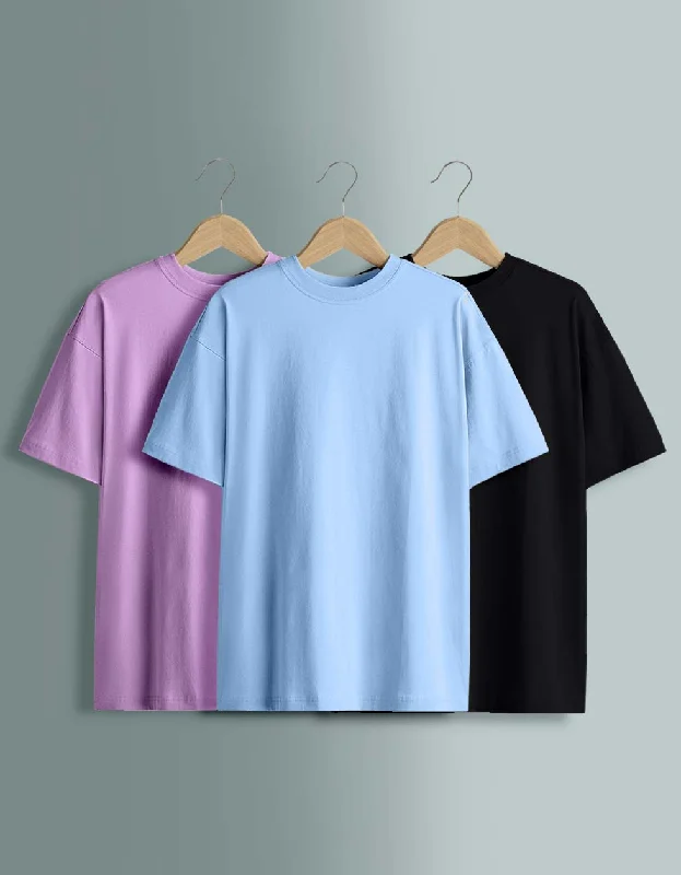 Super Savings Pack of 3 Oversized Tees: Black & Dutchcanal & Lilac