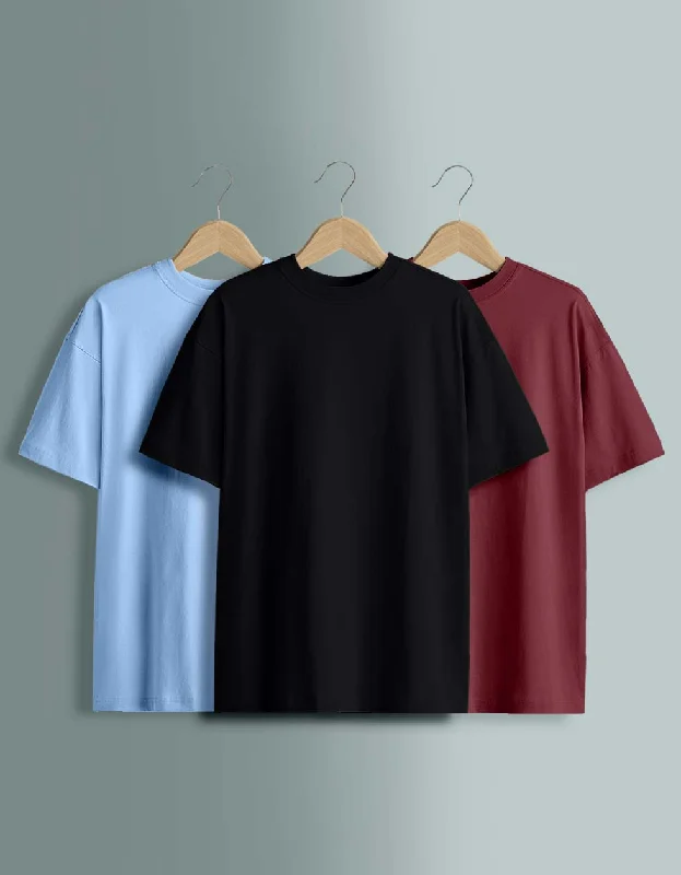Unmissable Sale Pack of 3 Oversized Tees: Black & Dutchcanal & Maroon