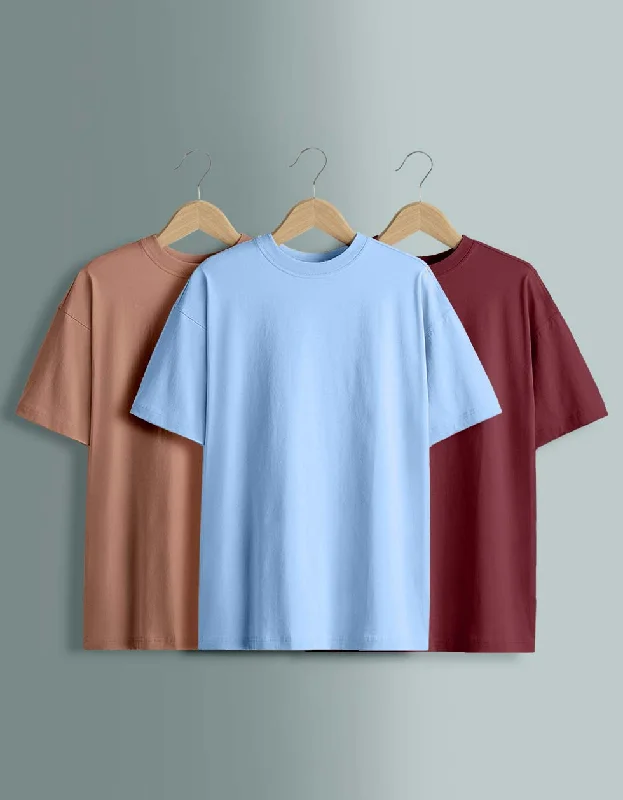 Today Only Pack of 3 Oversized Tees: Cork & Dutchcanal & Maroon