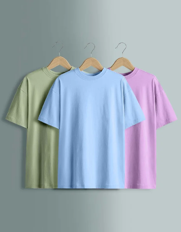 Overstock Sale Pack of 3 Oversized Tees: Lilac & Dutchcanal & Foggreen