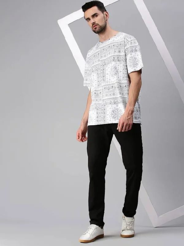Great Deals Paisley White Oversized All Over Printed Tshirt