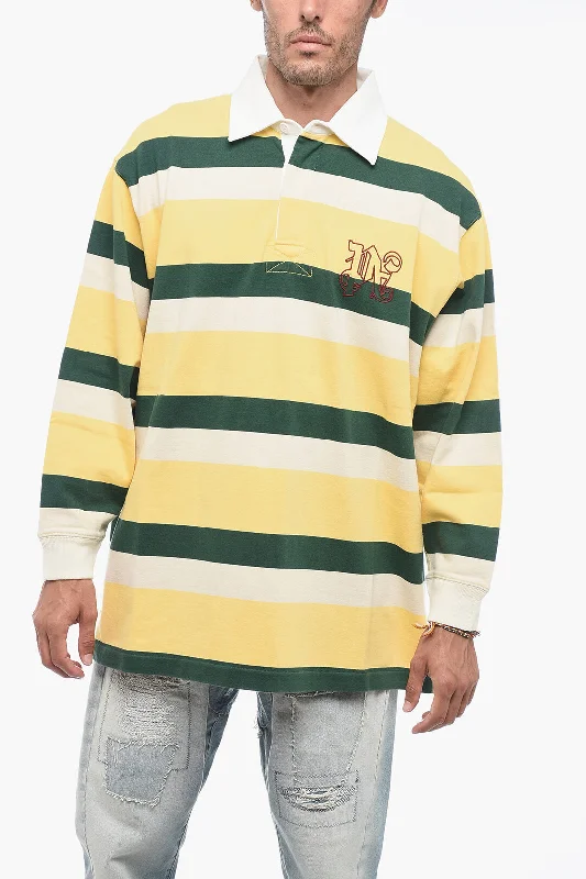 Palm Angels Stripped Oversized Polo with Embroidered Monogram