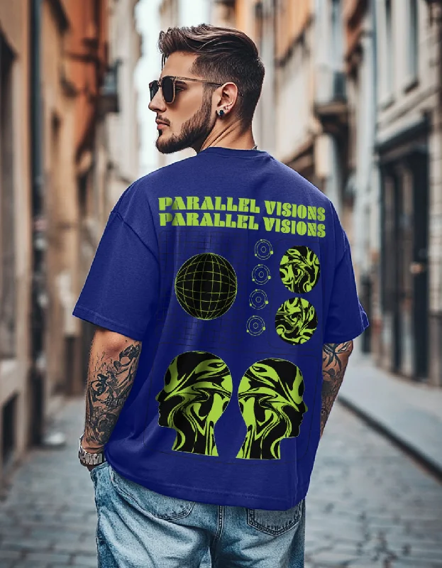 Closeout Parallel Visions Royal Blue Oversized Printed T-shirt