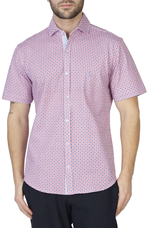 Pink Retro Geo Knit Short Sleeve Getaway Shirt