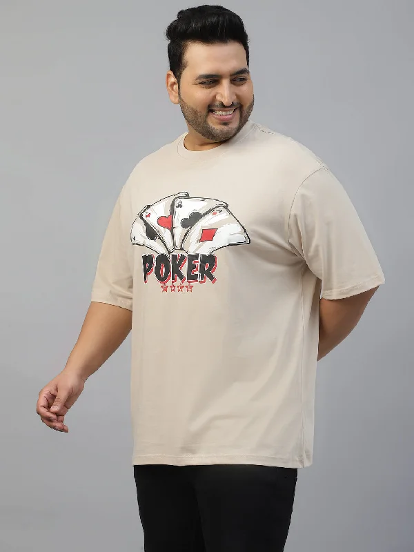 Weekend Deals That Dazzle POKER Beige Oversized Plus Size Front Graphic Printed Tshirt Weekend Deals That Dazzle POKER Beige Oversized Plus Size Front Graphic Printed Tshirt