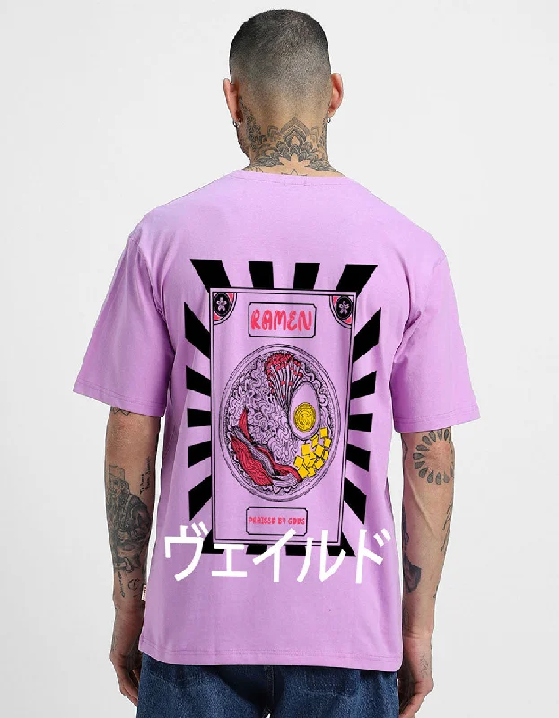 Overstock Ramen Lilac Oversized Back Graphic Printed Tshirt