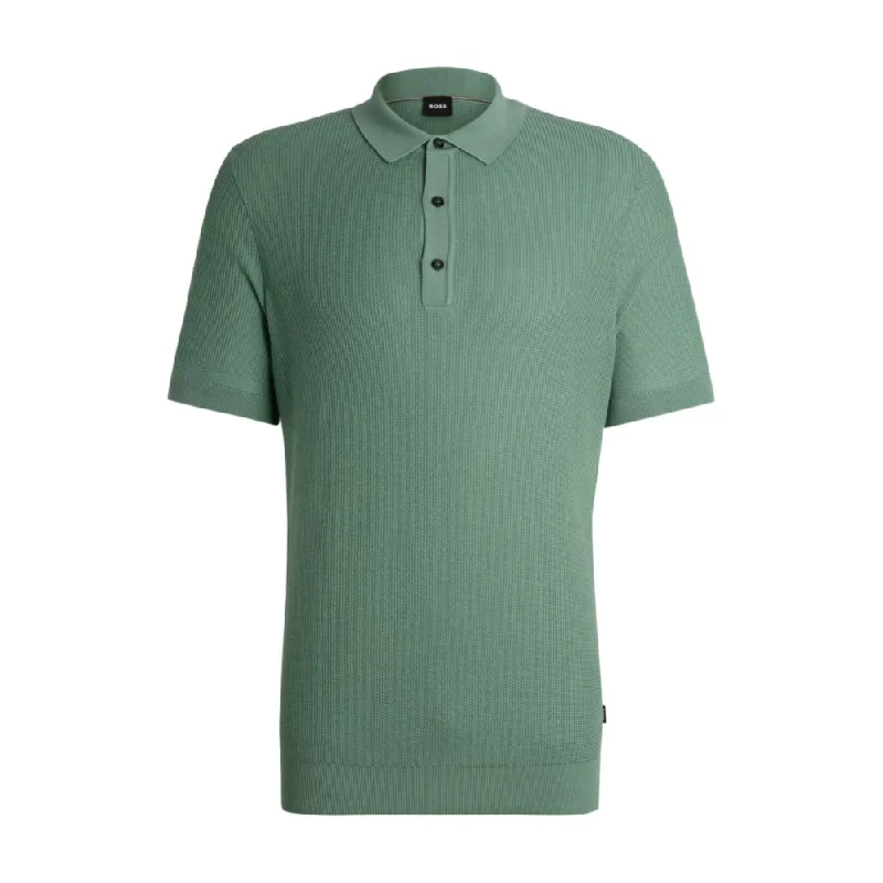 Regular-fit knit polo with mixed structures