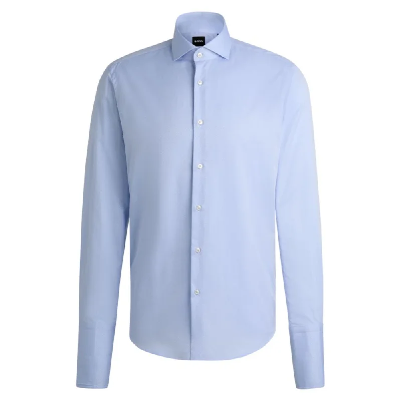 Regular-fit shirt in structured cotton with double cuffs