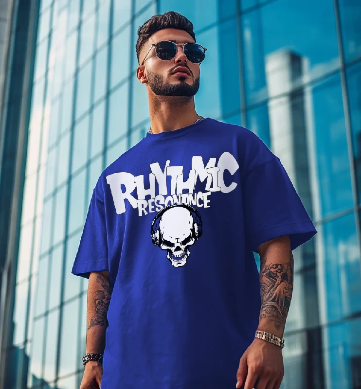 Low Prices RHYTHMIC Royal Blue Oversized Typographic Front Printed Tshirt