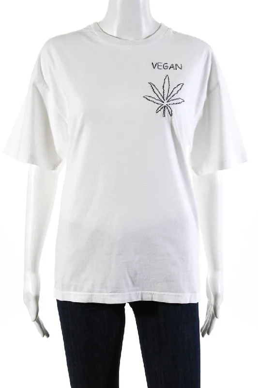 Sneak Peek Sale Riccardo Comi Womens Crewneck T Shirt White Black "Vegan" SRTSTY14