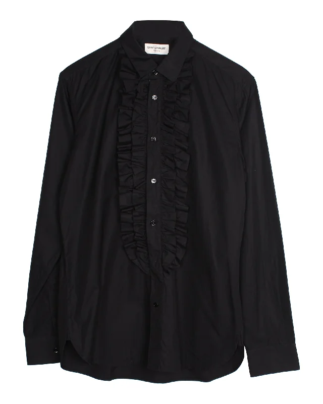 Today’s Special Saint Laurent Paris Ruffled Shirt in Black Silk