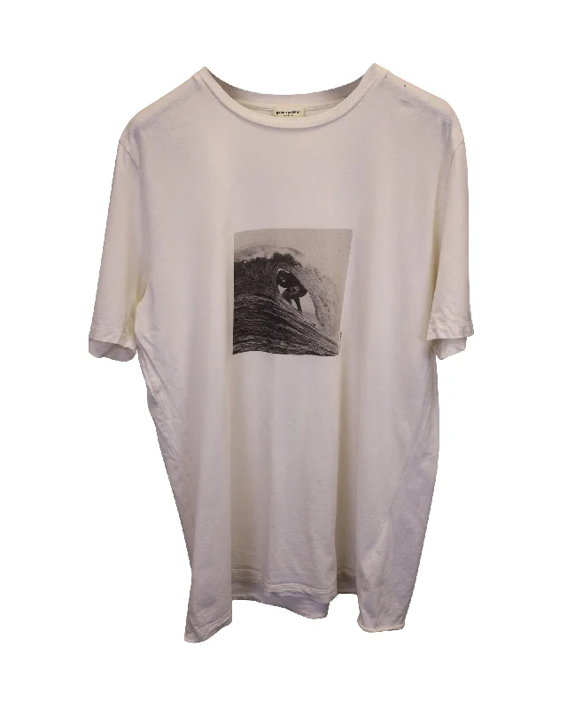 Saint Laurent Surfer Print T-Shirt in White Cotton