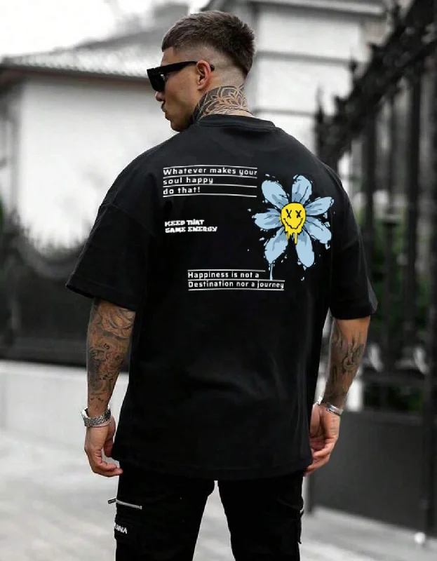Price Cut Energy Black Oversized Back Graphic Printed Tshirt