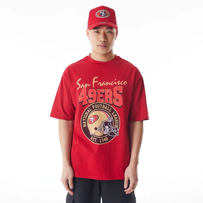 San Francisco 49ers NFL Helmet Graphic Red Oversized T-Shirt