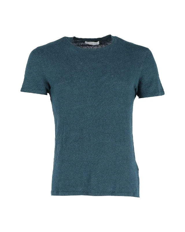 Sandro Paris Crewneck T-shirt in Green Linen