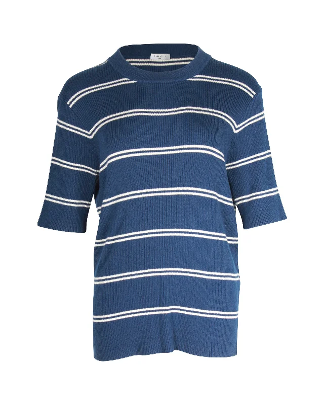 Deal Dash Sandro Paris Striped Knit T-shirt in Blue Wool