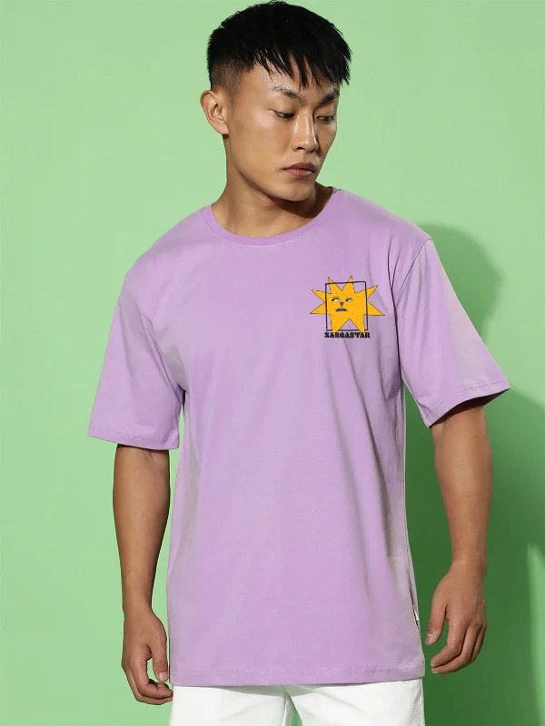 Price Drop Alert Sarcastar Lilac Oversized Pocket Graphic Printed Tshirt