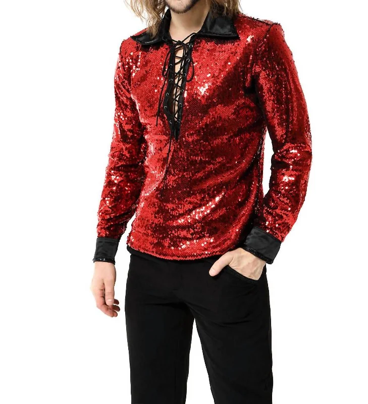 Sequin Gothic Heavy Metal Rock Shirt In Red