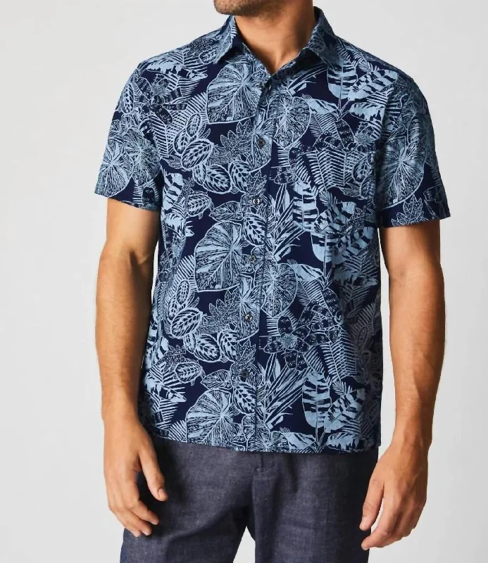 Weekend Bargains Galore Short Sleeve Treme Block Shirt In Indigo Botanical