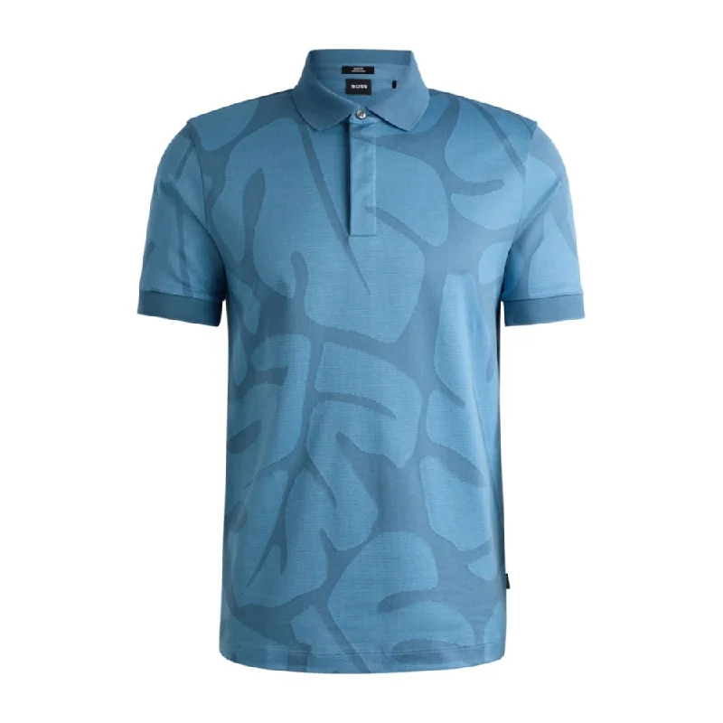 Slim-fit polo shirt in monstera-leaf cotton