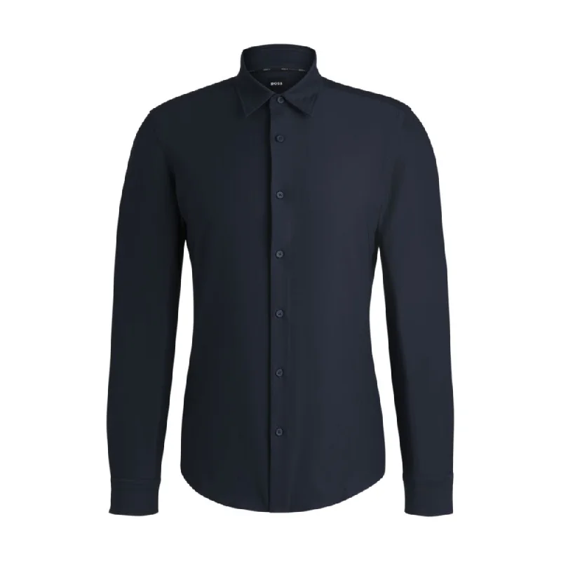 Slim-fit shirt in herringbone performance-stretch material