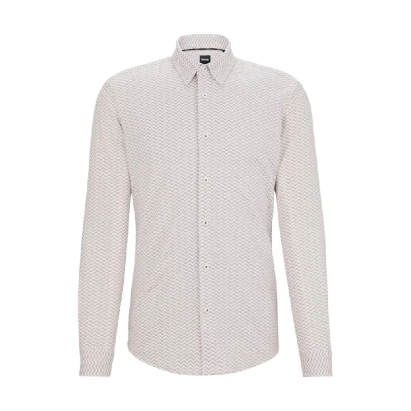 Slim-fit shirt in patterned performance-stretch fabric