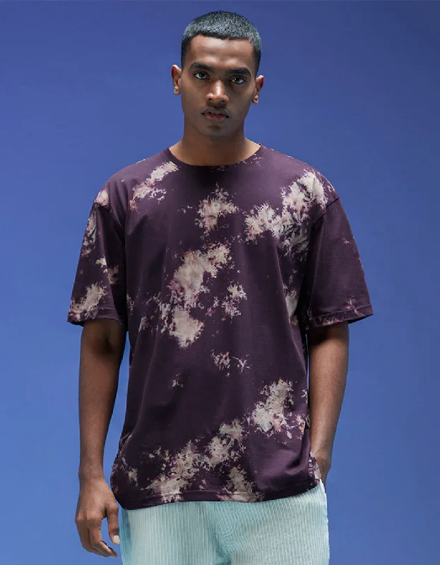 Final Markdown Smoke Navy Oversized Tie-Die Printed T-shirt