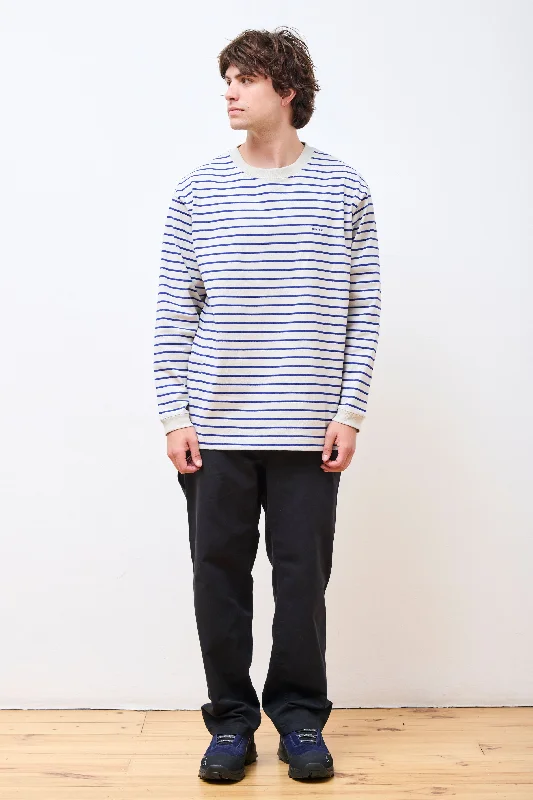 Heavy Cotton Border LS T-Shirt White/Blue