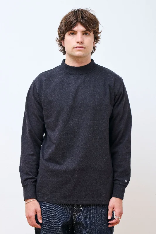 Recycled Cotton Heavy Mockneck LS T shirt Black