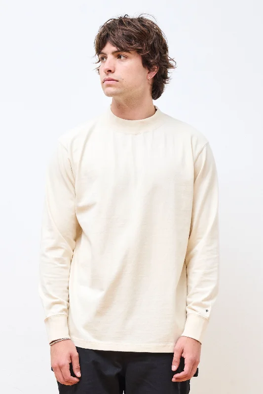 Recycled Cotton Heavy Mockneck LS T shirt Ecru