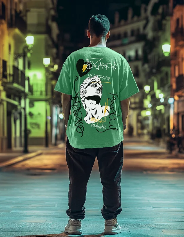 Daily Deals Stay Strong Green Oversized Back Back Graphic Printed Tshirt