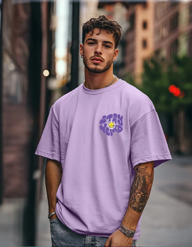 Weekend Savings Spectacular Stay Weird Lilac Oversized Pocket Graphic Printed Tshirt